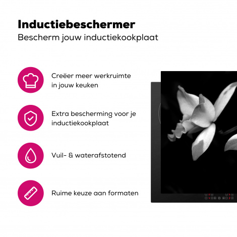 Inductiebeschermer - Twee orchidee bloemen - zwart wit-3