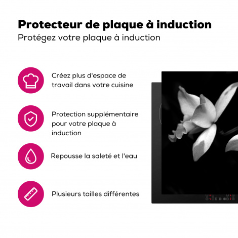 Protège-plaque à induction - Deux fleurs d'orchidée - noir et blanc-3