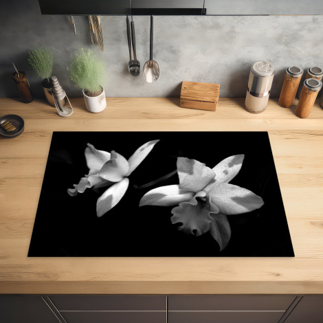 Herdabdeckplatte Zwei Orchideenblüten - schwarz und weiß-2