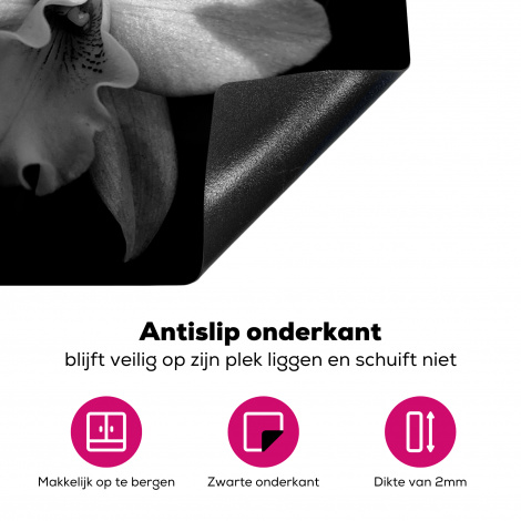 Inductiebeschermer - Twee orchidee bloemen - zwart wit-4