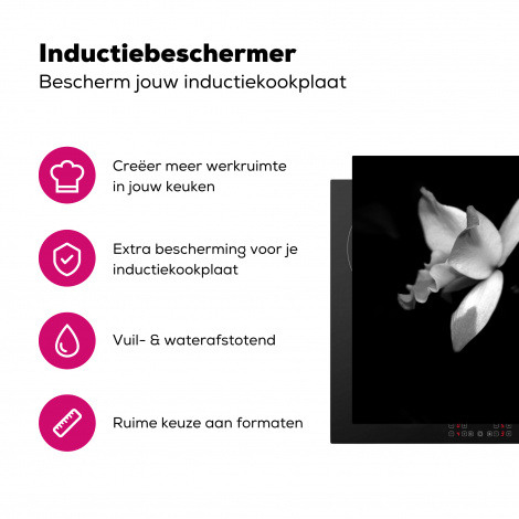 Inductiebeschermer - Twee orchidee bloemen - zwart wit-3