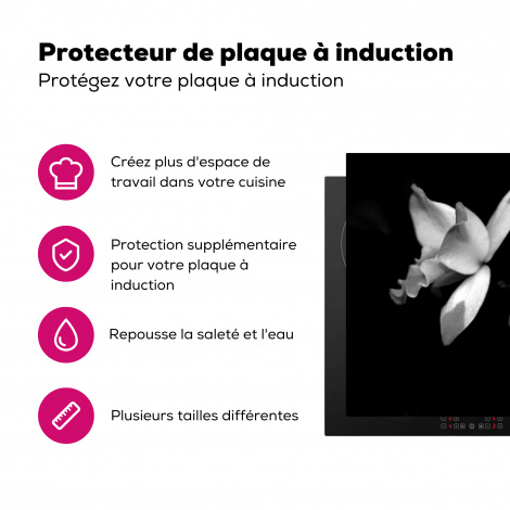 Protège-plaque à induction - Deux fleurs d'orchidée - noir et blanc-3