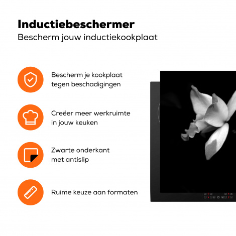 Inductie beschermer - Twee orchidee bloemen - zwart wit-3