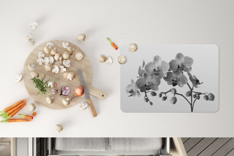 Tischset (6er Set) - Orchideen auf grauem Hintergrund - schwarz und weiß - 45x30 cm-4
