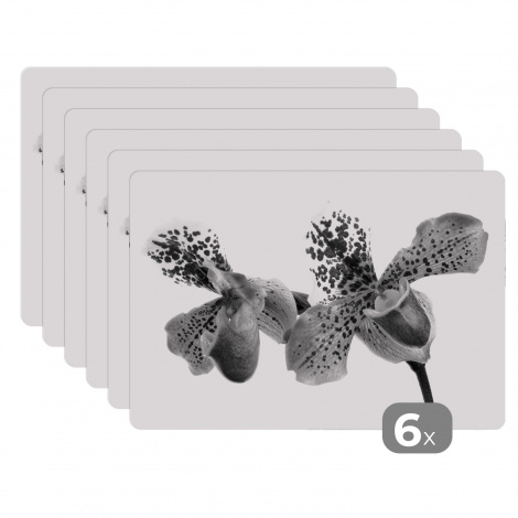 Premium placemats (6 stuks) - Orchidee bloemen - zwart wit - 45x30 cm