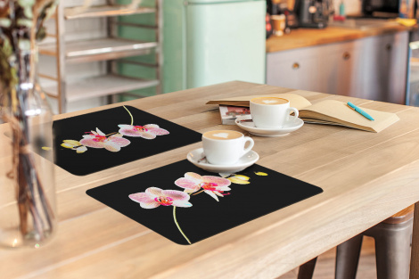 Premium placemats (6 stuks) - Orchidee tegen zwarte achtergrond - 45x30 cm-3