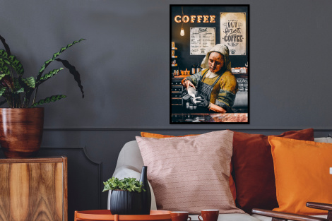 Koffieposter Barista melkmeisje, op Vermeer geïnspireerde