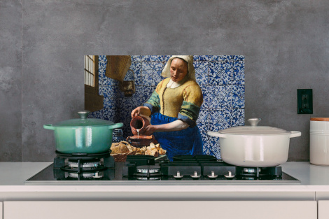 Spatscherm keuken - Melkmeisje - Delfts Blauw - Vermeer-3
