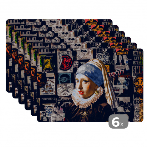 Premium placemats (6 stuks) - Meisje met de parel - Tattoo - Vermeer - 45x30 cm-1