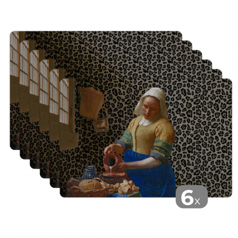 Premium placemats (6 stuks) - Melkmeisje - Vermeer - Panterprint - 45x30 cm-thumbnail-1