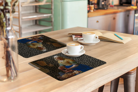 Premium placemats (6 stuks) - Melkmeisje - Vermeer - Panterprint - 45x30 cm-3