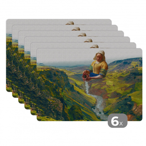 Premium placemats (6 stuks) - Melkmeisje - Water - Kunst - 45x30 cm