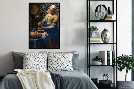 Poster met lijst - Melkmeisje - Kunst - Panterprint - Vermeer - Schilderij - Oude meesters - Staand-4