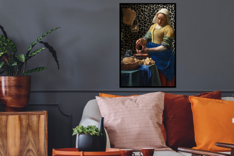 Poster met lijst - Melkmeisje - Kunst - Panterprint - Vermeer - Schilderij - Oude meesters - Staand-2