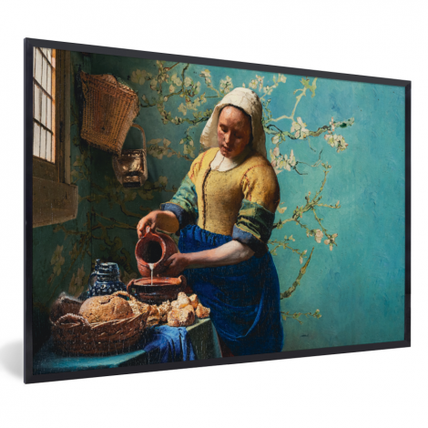 Poster met lijst - Melkmeisje - Amandelbloesem - Van Gogh - Vermeer - Schilderij - Oude meesters - Liggend-1