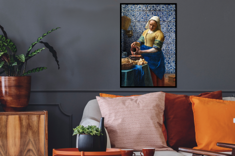 Poster met lijst - Melkmeisje - Delfts Blauw - Vermeer - Schilderij - Oude meesters - Staand-2