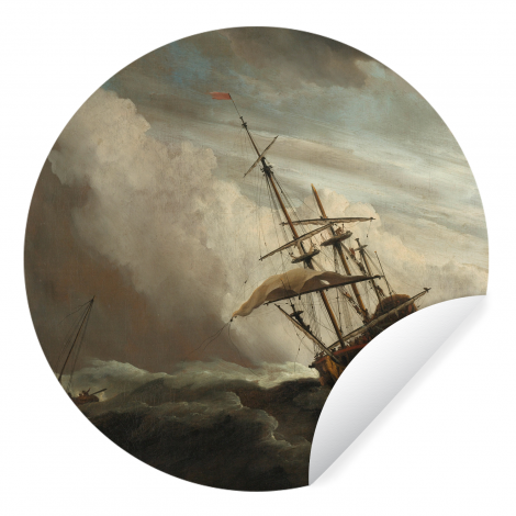 Behangcirkel - Een schip in volle zee bij vliegende storm - Schilderij van Willem van de Velde-1