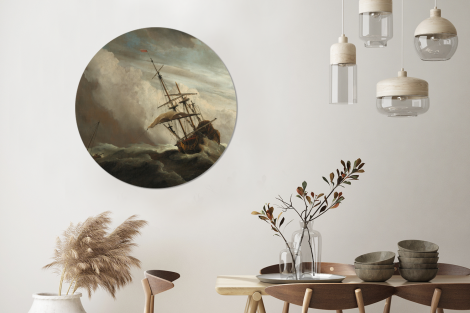 Behangcirkel - Een schip in volle zee bij vliegende storm - Schilderij van Willem van de Velde-thumbnail-3