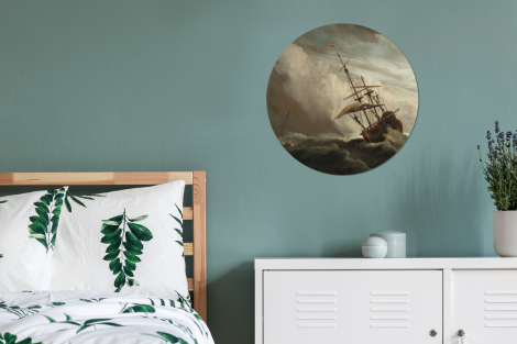 Behangcirkel - Een schip in volle zee bij vliegende storm - Schilderij van Willem van de Velde-4