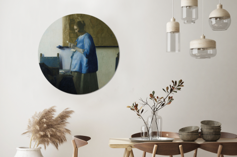 Runde Tapete - Frau in Blau liest einen Brief - Gemälde von Johannes Vermeer-3