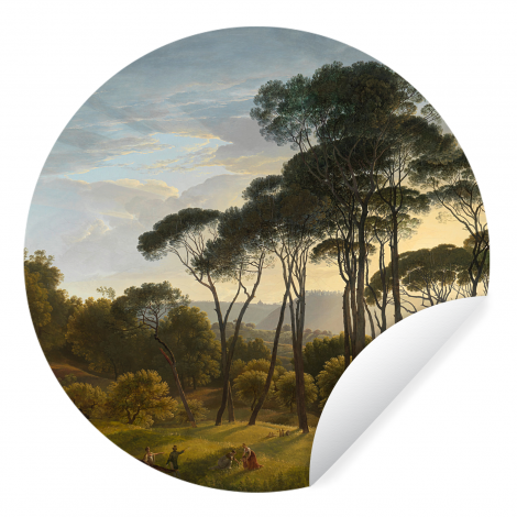 Behangcirkel - Italiaans landschap met parasoldennen - Schilderij van Hendrik Voogd-thumbnail-1