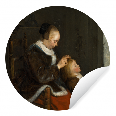 Runde Tapete - Die Läusejagd - Gemälde von Gerard ter Borch