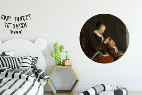 Runde Tapete - Die Läusejagd - Gemälde von Gerard ter Borch-2