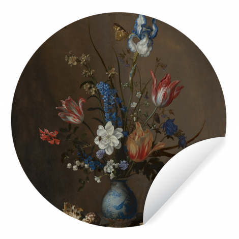 Behangcirkel - Bloemen in een Wan-Li vaas en schelpen - Schilderij van Balthasar van der Ast-thumbnail-1