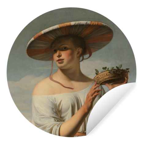 Runde Tapete - Mädchen mit breitem Hut - Gemälde von Caesar Boëtius van Everdingen