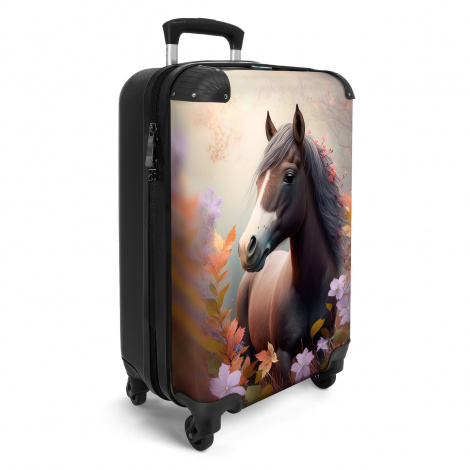 Koffer - Bruin paard met paarse bloemen-2