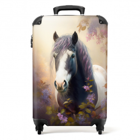 Koffer - Paard omring door paarse bloemen
