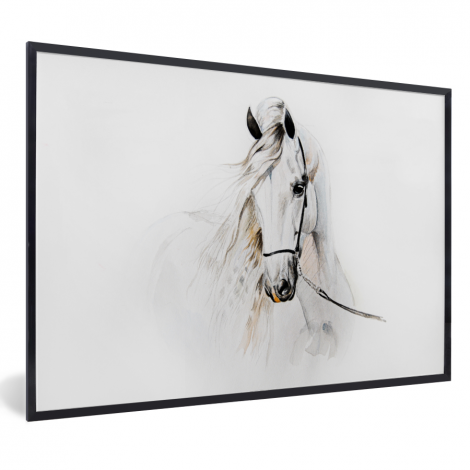 Poster mit Rahmen - Pferd - Aquarell - Tiere - Weiß - Horizontal