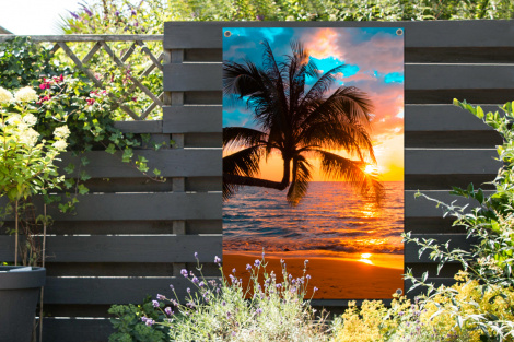 Outdoor Poster - Palme - Sonnenuntergang - Horizont - Strand - Meer - Tropisch - Vertikal-2