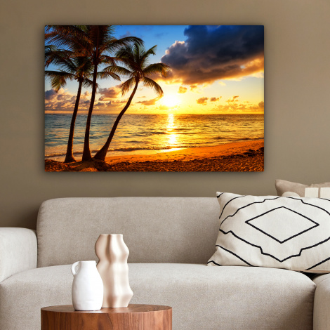 Canvas schilderij - Strand - Horizon - Zonsondergang - Palmboom - Zee-2