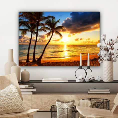 Canvas schilderij - Strand - Horizon - Zonsondergang - Palmboom - Zee-3