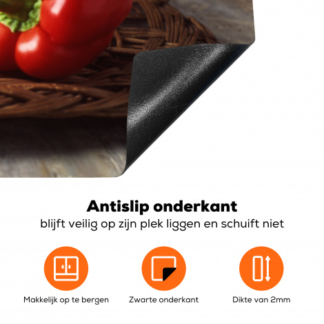 Inductie beschermer - Vier rode paprika's op een rieten mand-4