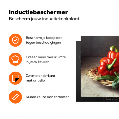 Inductie beschermer - Vier rode paprika's op een rieten mand-3