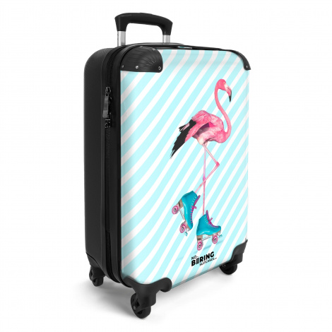Koffer - Flamingo met blauwe rolschaatsen-2