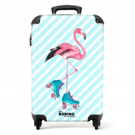 Koffer - Flamingo met blauwe rolschaatsen