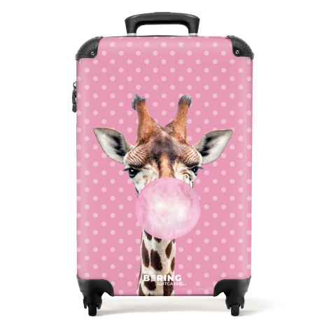 Koffer - Giraffe met kauwgombal voor roze stippen