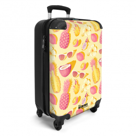 Koffer - Roze en geel patroon van bloemen en tropisch fruit-2