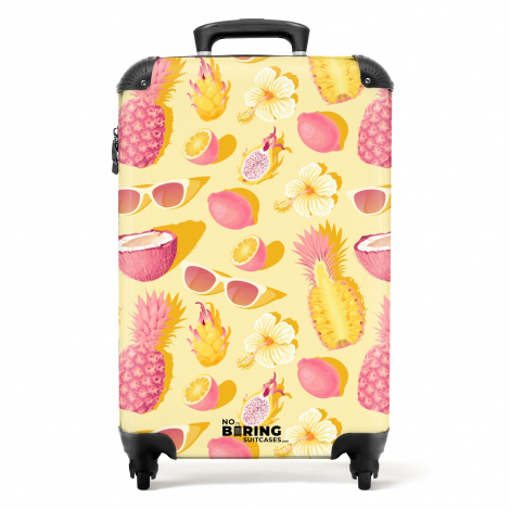 Koffer - Roze en geel patroon van bloemen en tropisch fruit