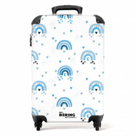 Koffer - Blauw regenboogpatroon met hartjes