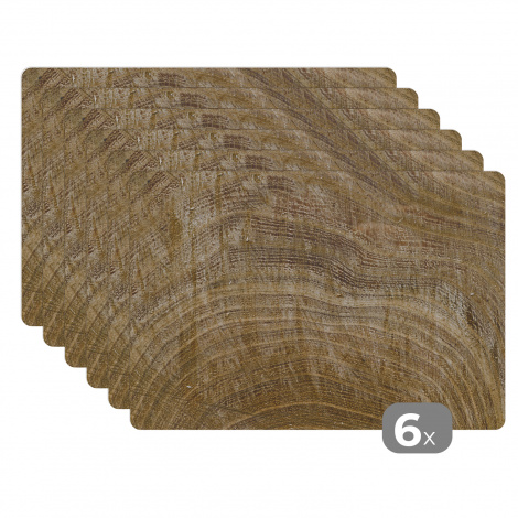 Premium placemats (6 stuks) - Structuur van een plank met groeiringen - 45x30 cm