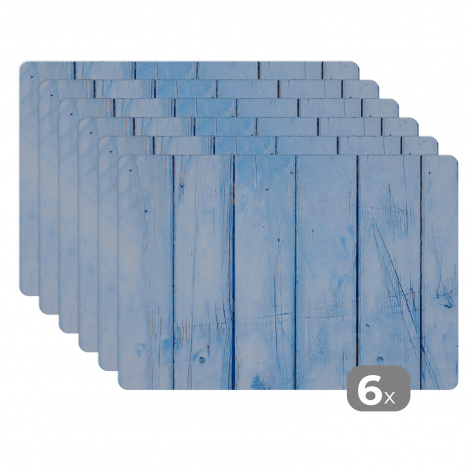 Premium placemats (6 stuks) - Blauwe muur met een planken structuur - 45x30 cm