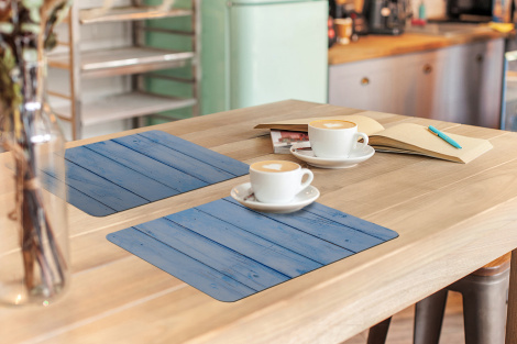 Premium placemats (6 stuks) - Blauwe muur met een planken structuur - 45x30 cm-thumbnail-3