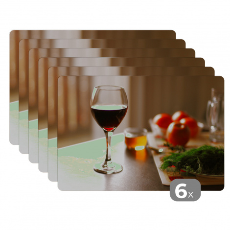 Premium placemats (6 stuks) - Lekkere rode wijn met groenten - 45x30 cm