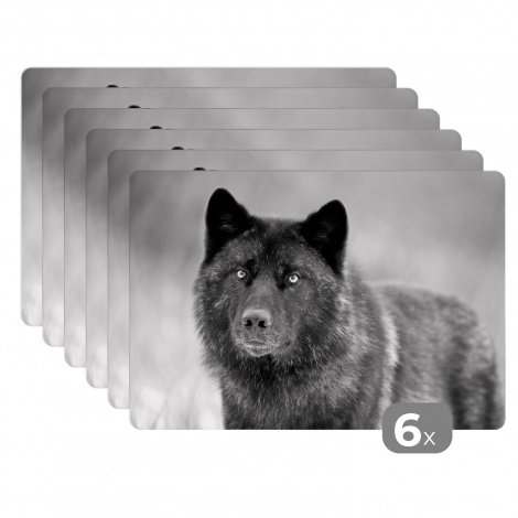 Premium placemats (6 stuks) - Wolf - Close up - Zwart - Wit - 45x30 cm-1