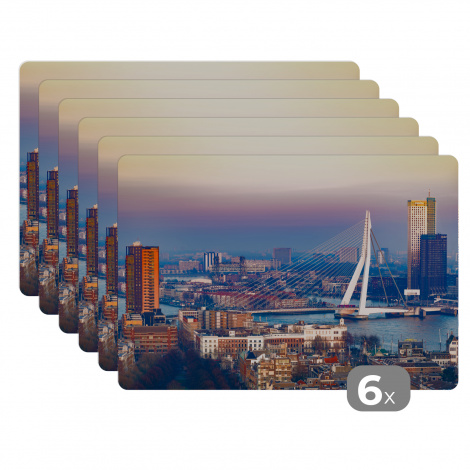 Premium placemats (6 stuks) - Rotterdam - Skyline - Zonsondergang - 45x30 cm-thumbnail-1