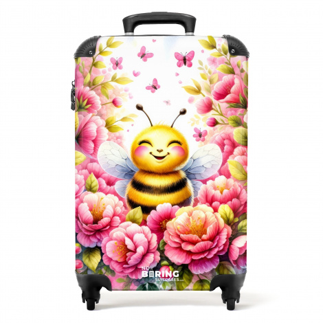 Koffer - Lachende bij tussen roze bloemen